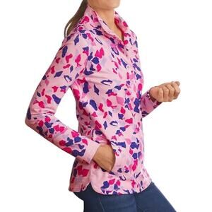 T by Talbots Printed Long Sleeve 1/2 Button Pullover Sweatshirt Pink Womens X